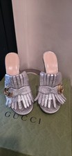 GUCCI GG Marmont Silver Block Heel Size 37 Authentic