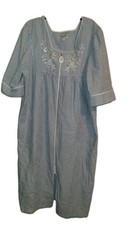 Miss Elaine Long Nightgown Women's 3X Embroidered Floral Seersucker House Dress