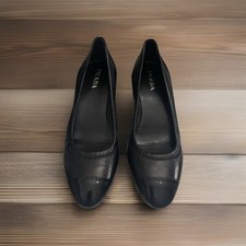 Vintage PRADA Nappa Chic Black Leather Kitten Heel Shoes Size 37