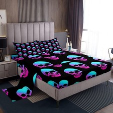 Sugar Skull Bed Sheets Gradient Skeleton Full Size Sheet Sets Teal Pink Gothi...