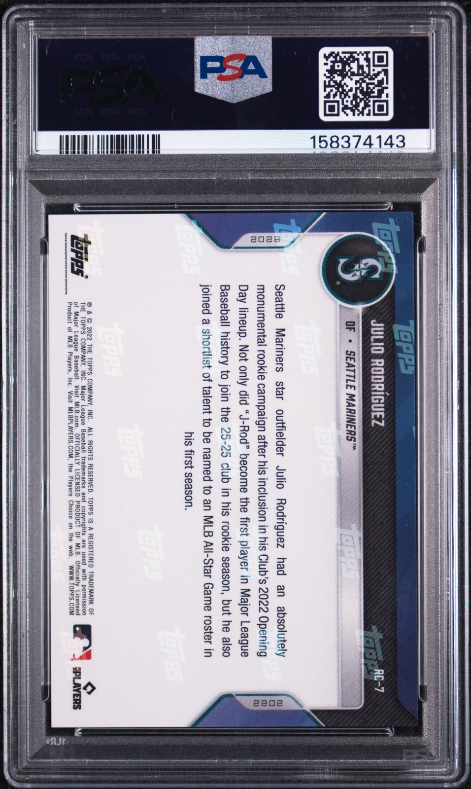 2022 TOPPS NOW OFFSEASON ROOKIE CUP MLB ALL-STAR #RC-7 JULIO RODRIGUEZ RC PSA 10 view 2