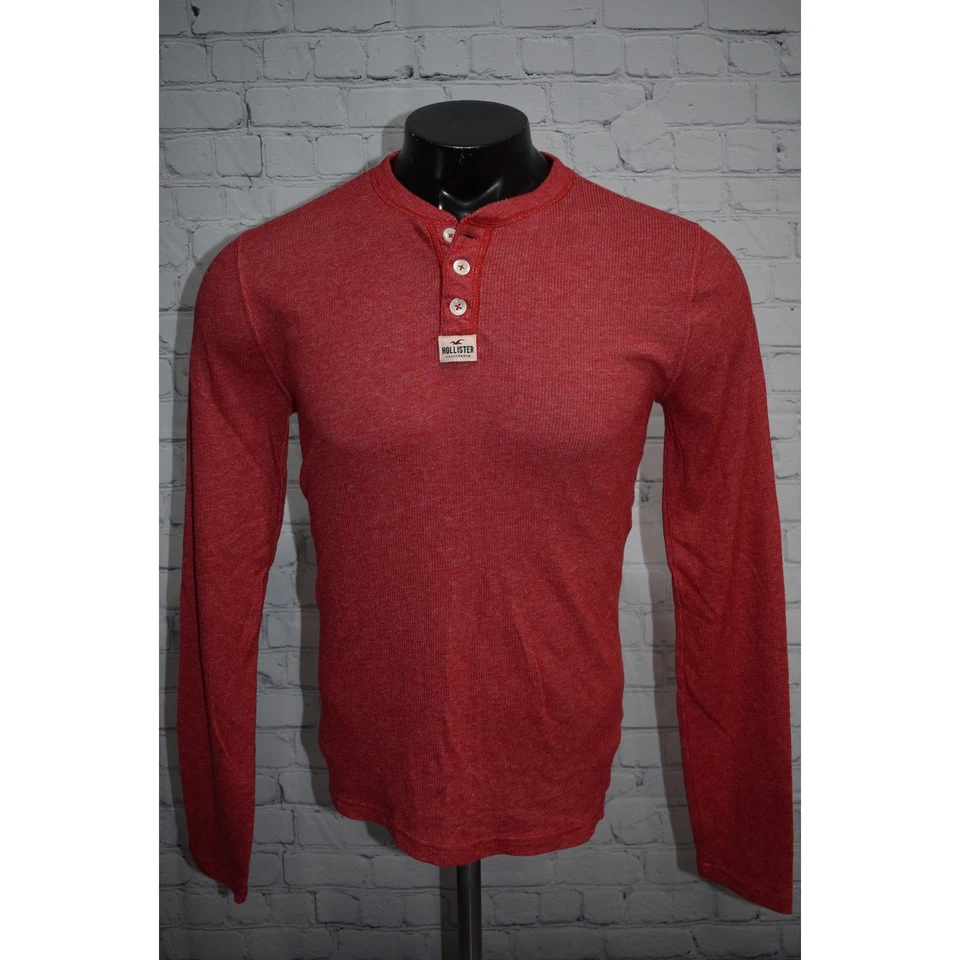 Camisa Hollister Henley Para Hombre Talla Mediana Algodón Mezcla Poliéster Roja  Foto 2 de 4
