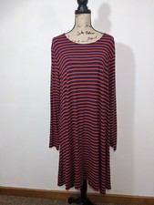 NWT Old Navy Dress Womens Red Blue Long Sleeve A-Line Shift Pullover Stretch 2XL