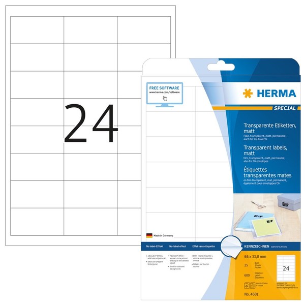 Herma Folien Etiketten Special 66 X 33,8 Mm Transparent 600 Etiketten-image
