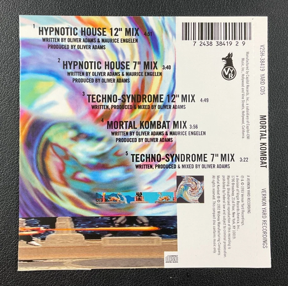 1993 The Immortals: Mortal Kombat DISC Maxi-Single CD Vernon Yard w/Back Insert! Foto 4 de 4