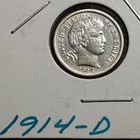 1914-D Barber Dime 90% Silver Ten Cents 10c Denver US Coin