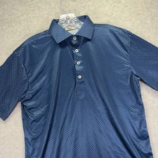 Collars & Co Dress Collar Polo Shirt Mens Medium Blue Geometric Performance