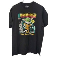 Men's Mandalorian Shirt Black Star Wars Baby Yoda Graphic Tee Short Sleeve XL