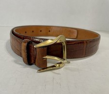 Vintage Brighton Brown Embossed Calfskin Saddle Leather Belt 1991 Size M 29/30