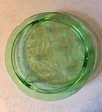 Jeanette Uranium Glass Sunflower Cake Plate G...