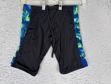 TYR Swimsuit Mens 28 Blue Green Black Jammer Swim Shorts Racing Competition