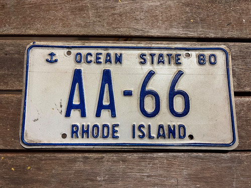 1980 Rhode Island License Plate AA 66