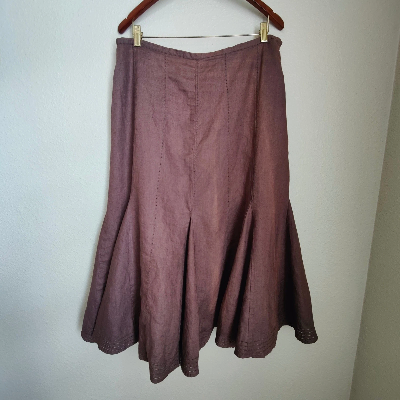 Vintage Edward Brown 100% Linen Flared Midi Skirt 90s Y2K 14 Boho Cottagecore