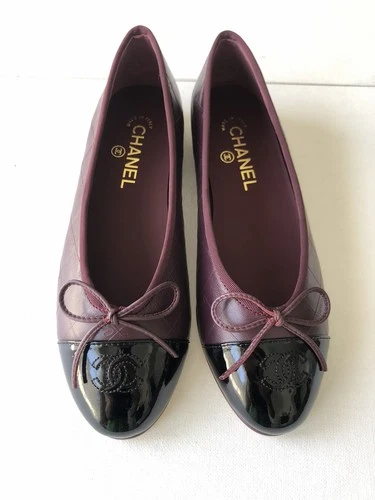 without box Chanel Burgundy And Black Leather Ballerina Flats With Cap Toe C G2U