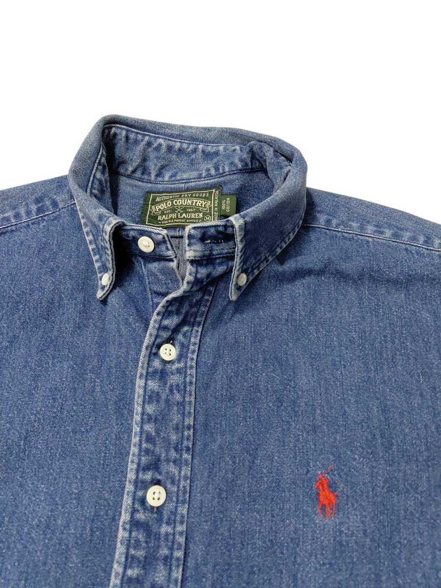 POLO COUNTRY RALPH LAUREN 80s 90s デニムシャツ Vintage Ralph Lauren Polo Country Denim Shirt Size Medium Button