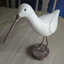 Shorebird Statue 11" Metal  Painted Sandpiper White Brown Bird Sea Beach Heavy