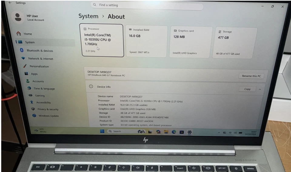 HP EliteBook 840 G7 · i5-10310U · 16GB · 512GB, photo 1 of 3