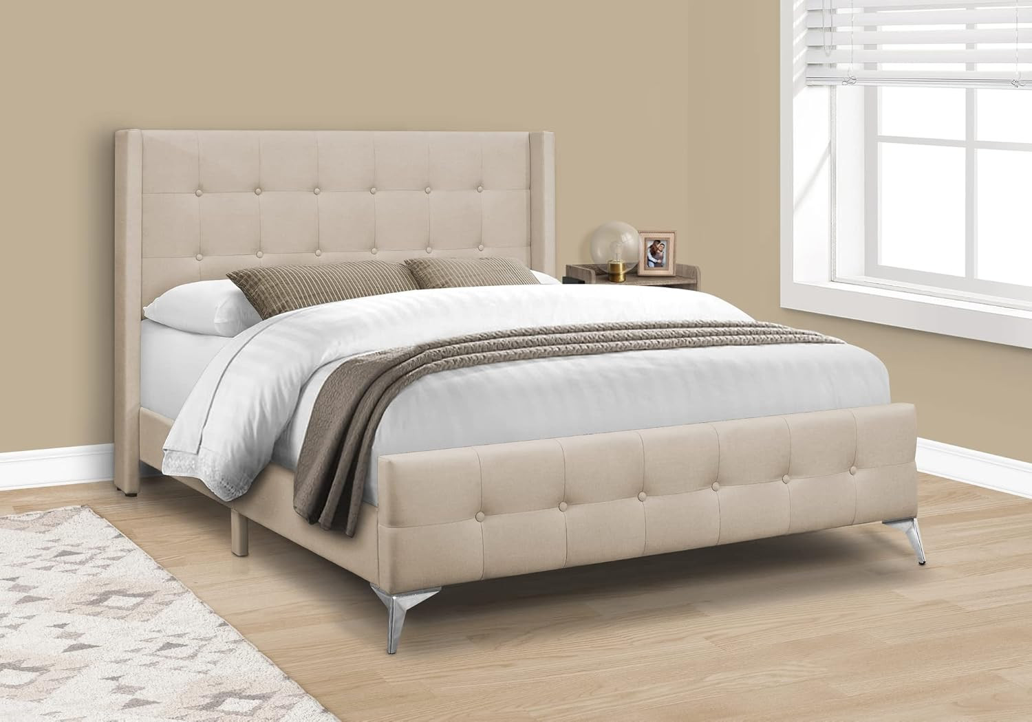 With Upholstered Linen Look And Metal Legs - Beige