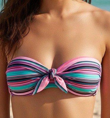 Victorias Secret Bikini Top S Colorful Tie Knot Bandeau Padded W/ Back Closure