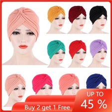 India Women Muslim Pleated Hijab Chemo Cap Bonnet Hair Loss Hat Headscarf Turban