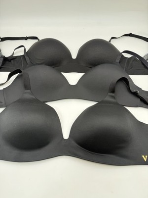 Three Victoria Secret Size 34 D Black Sans Armature & Lined Demi Wireless Brass