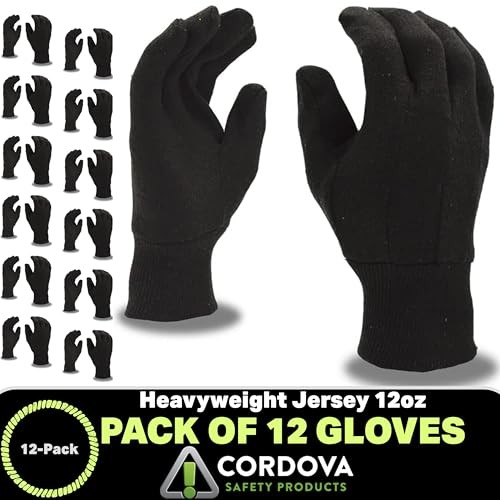 Cordova Standard Weight Gloves, Brown Jersey, Clute Cut, Knit Wrist, 12-Pack - Picture 5 of 8