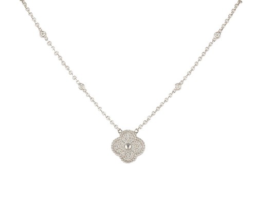 New 0.38ctw Pave Diamond Clover Diamond by the Yard Pendant Necklace in 14K