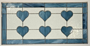 Stained Glass Blue Heart Suncatcher Frosted Window Panel Rectangle 29 by 14 inch