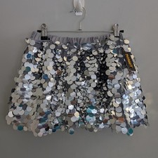 NWT Shimmering Sequin Silver Mini Skirt Dance Comp Costume Concert Festival Sz S