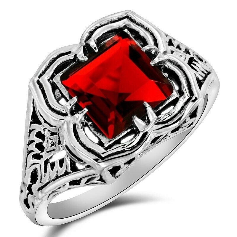 2CT Fire Garnet 925 Solid Sterling Silver Victorian Ring Sz 8 F4-1