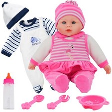 Baby Doll Girl & Extra Boy Outfit BiBi Doll 16" Sound Magic Bottle & Feeding Set