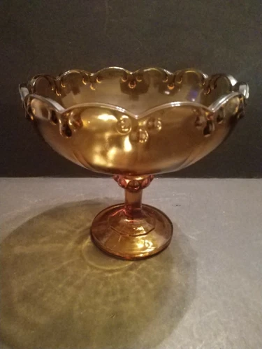 Vintage Indiana Amber Carnival Glass Pedestal Fruit Bowl Compote, 8" Tall
