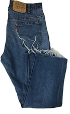 Vintage Levi Strauss Mens 70s 34x28 Blue Denim Jeans Cut Off Capri Orange Tab