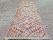 Turkish Kilim Runner, Wool Rugs Runner, Carpet Runner Wide Corridor Rug 49"X152"