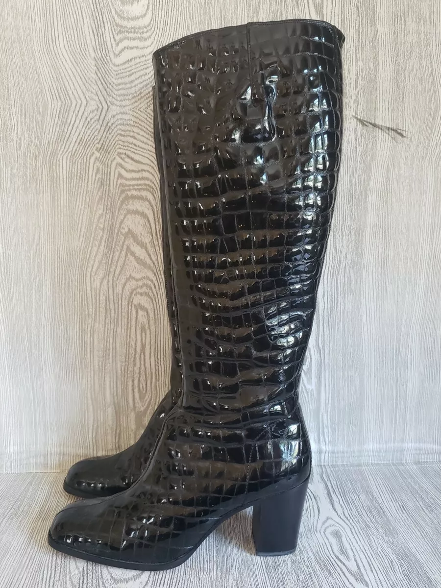 Tall black crocodile boots sale