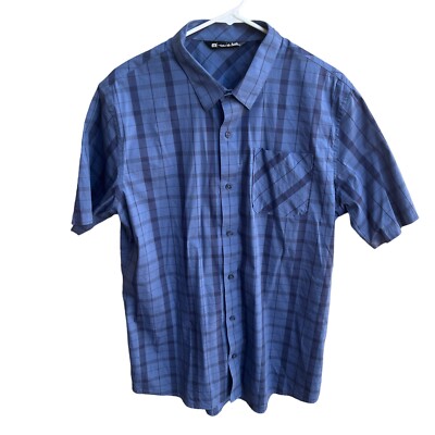 Travis Matthew Shirt Mens L Blue Plaid Button Up Short Sleeve Cotton Blend