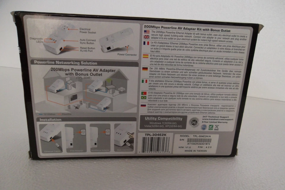 TRENDNet Powerline AV Home Networking Adapter Kit 200Mbps RJ-45 TPL-304E2K NEW - Image 3 of 4