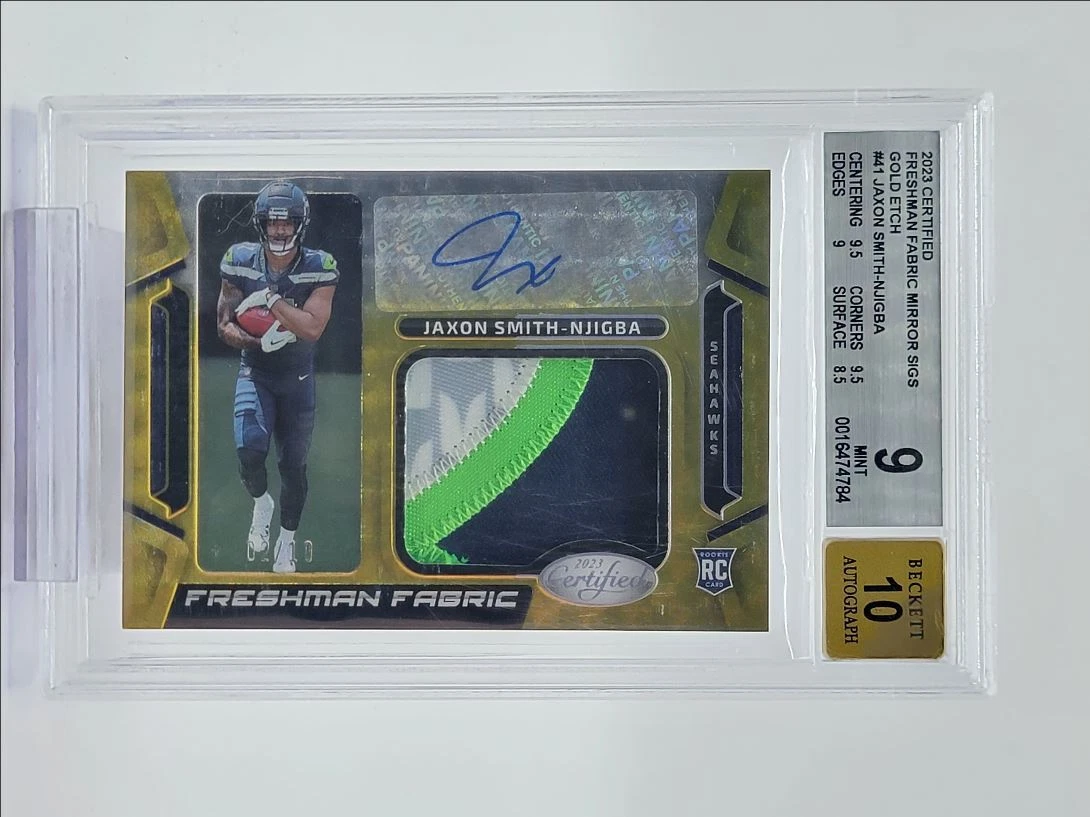 Jaxon Smith-Njigba Panini Certified Freshman Fabric Mirror Signature #FFMS41 Gold Mirror Etch