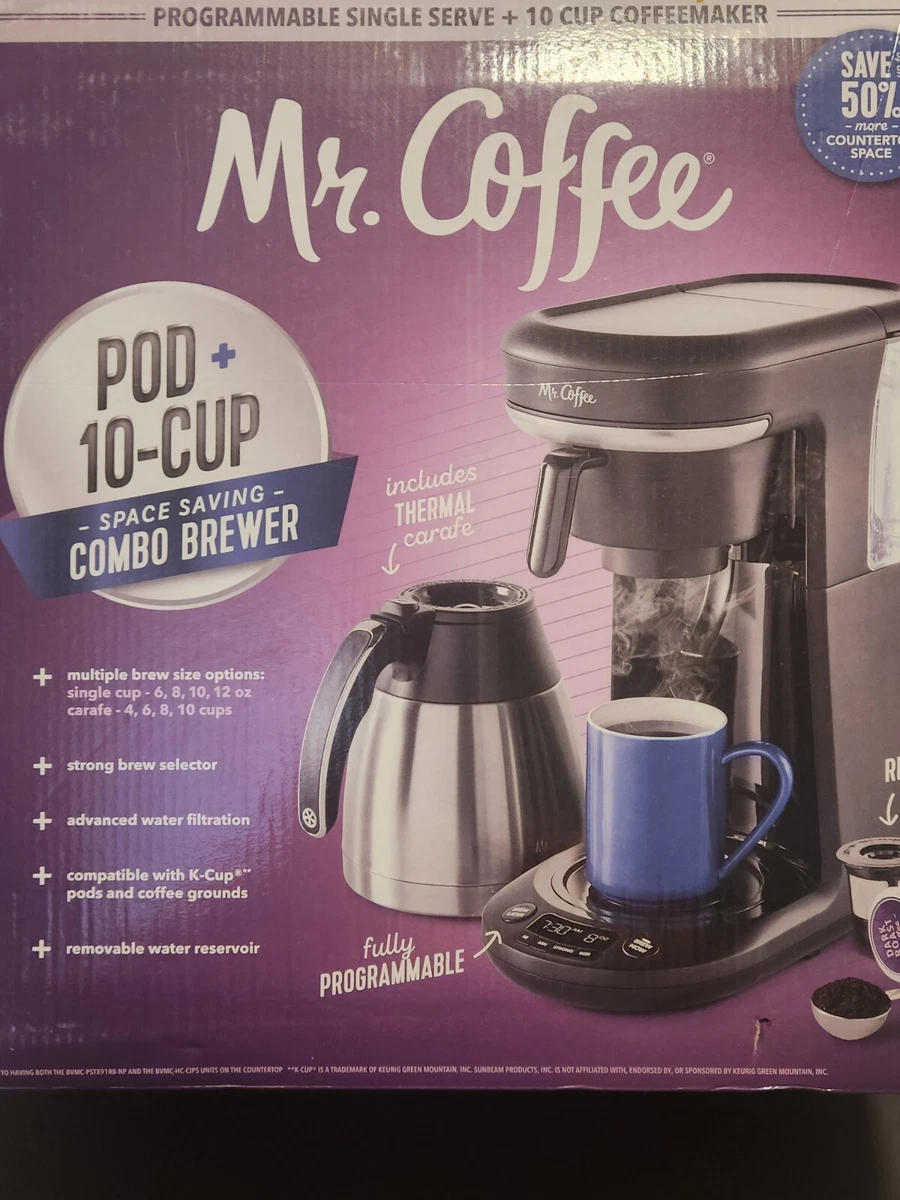 Mr. Coffee - Space-Saving Combo 10-Cup Coffee Maker and Pod Single