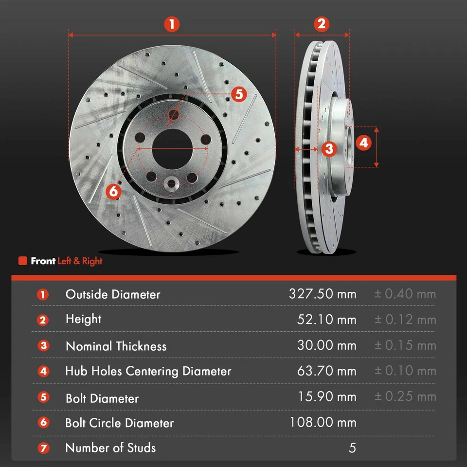 12x Rotor perforado delantero y trasero izquierdo y derecho y pastillas de freno para Volvo XC60 2010-2015 Foto 2 de 4