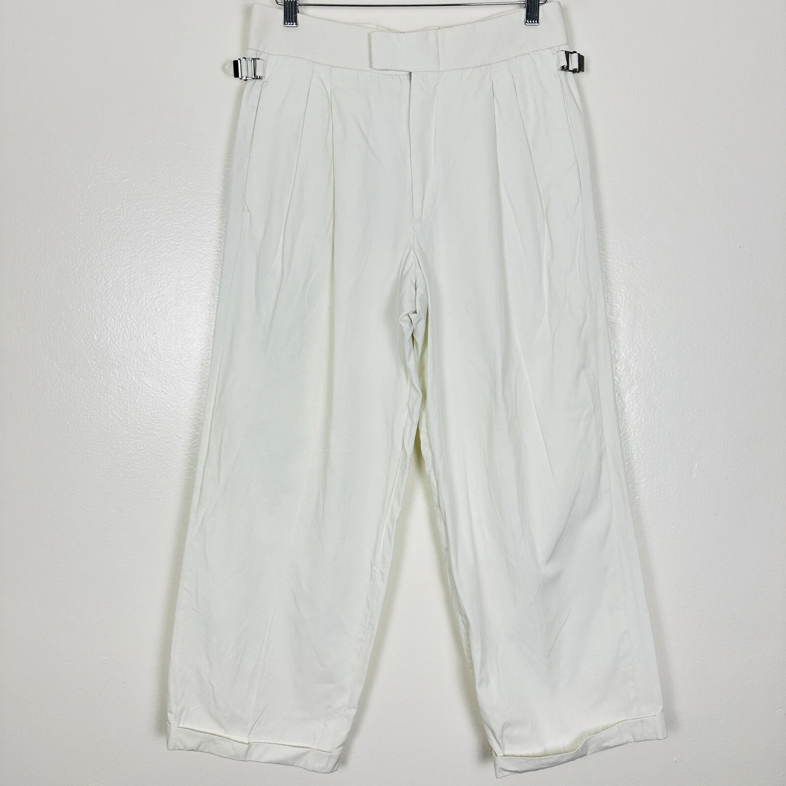 Pantalon pantalon Gucci taille haute ceinturé jambes larges taille 31 blanc cassé