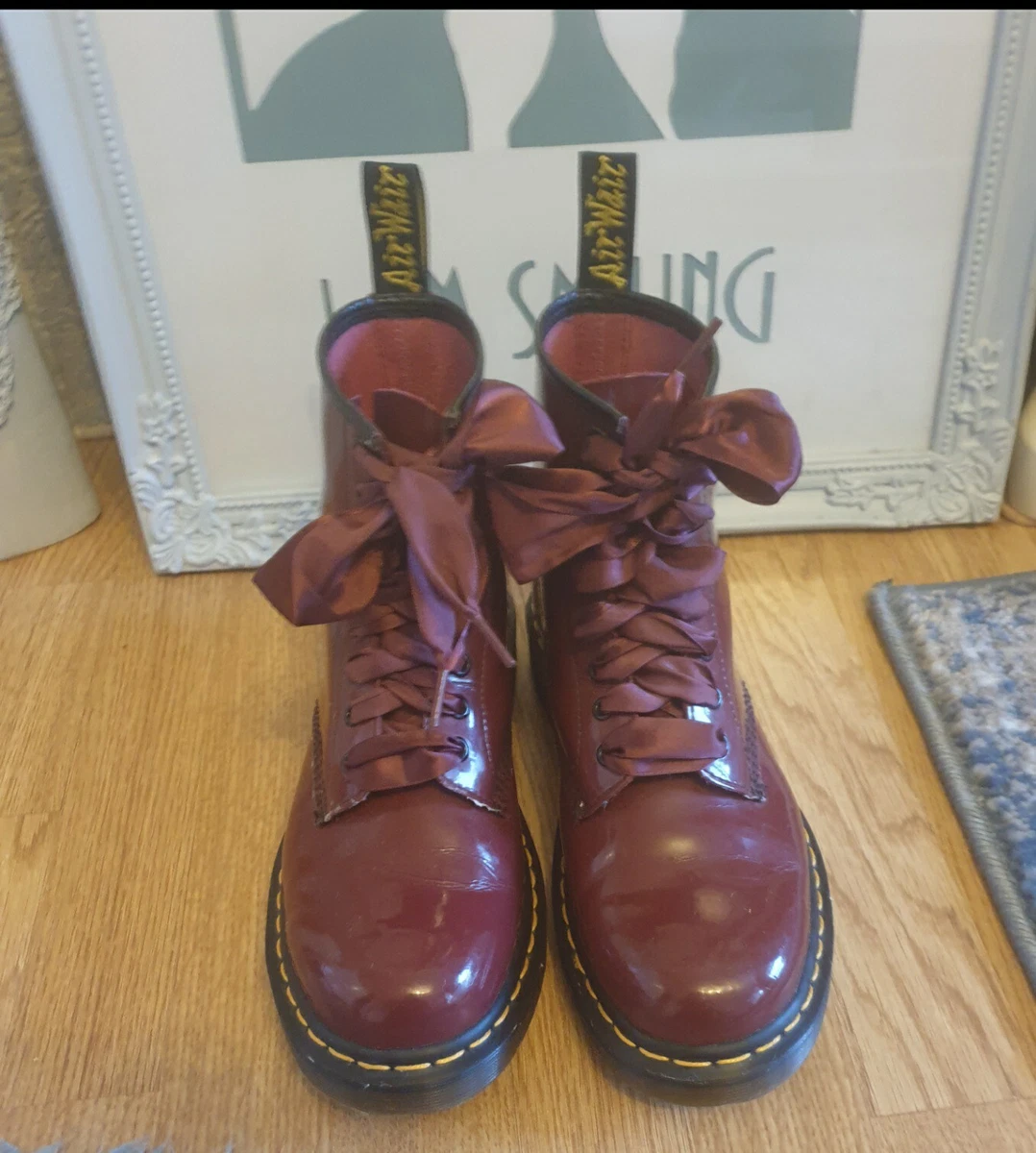Burgundy patent top doc martens