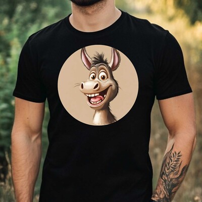 Herren T-Shirt Lustiger Cartoon Esel Motiv Baumwolle Größe XS bis 5XL