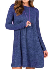 NEW POGTMM Women's Casual Loose Knitted Basic Lightweight Sweater Dress Large