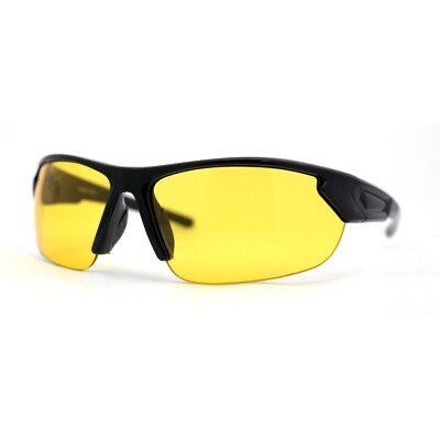 Herren rechteckige blaue bernsteinfarbene Gläser HD Halbrand Sport Sonnenbrille schwarz
