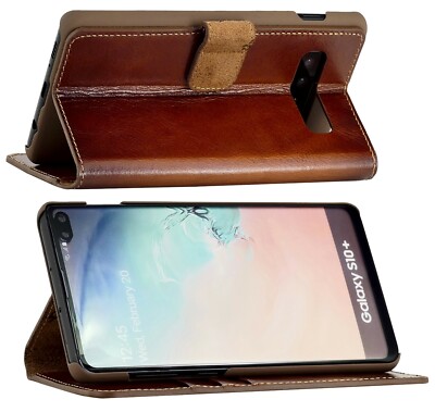 Suncase Leder Klapp Tasche Handy Cover Burned Cognac für