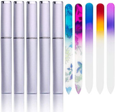 5 Pack Glass Nail Files with Case Crystal Glass Fingernail Files Double Sided Gl