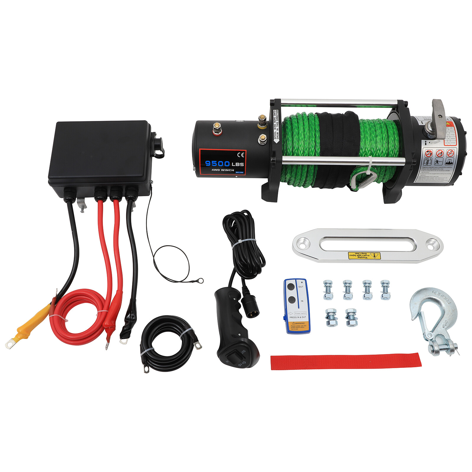 For Jeep Wrangler 12V 9500LB Electric Winch Tow Trailer Synthetic Rope Off Road