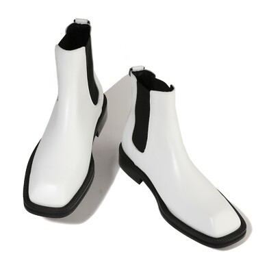 Firenze Atelier Men's White Leather Square Toe Vibram Sole Ankle