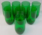 8 Vtg Anchor Hocking Glass Forest Green Roly Poly Tumblers 5" Tall